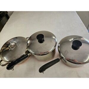 Vintage Revere Ware Copper Bottom Cookware Set 3 Pots with Lids 3 Qt 2.5 Qt USA